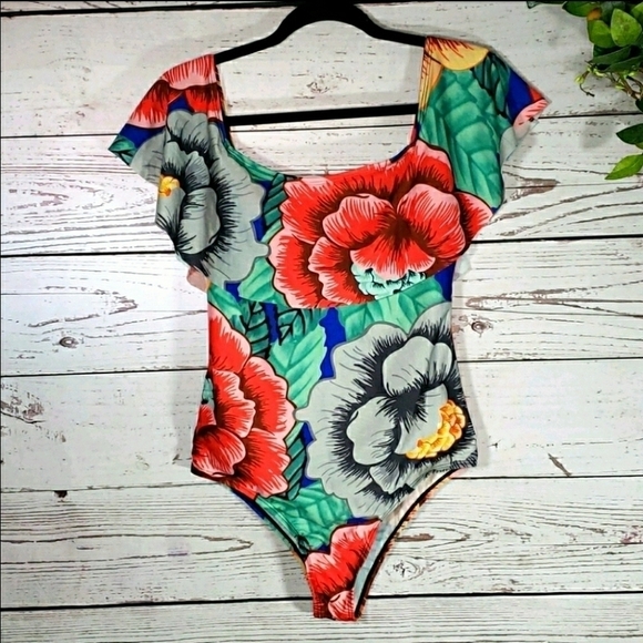 Tropical Flower One Piece Bathing Suit Size M - Picture 15 of 15